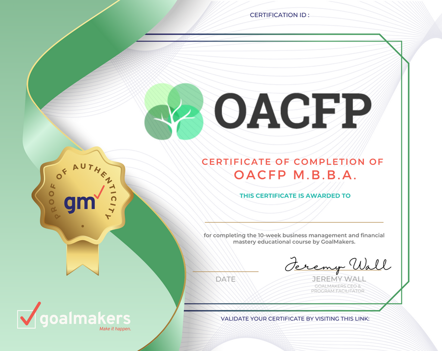 OACFP Master of Bereavement Business Administration (M.B.B.A.)